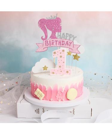 Barbie Cake Topper Glitter Pink Cake Decorations Happy Birthday Cake Pick for Princess Theme Baby Shower Wedding Anniversary Girl Birthday Party Cake DIY Decor 1 - Buy Online on GoSupps.com