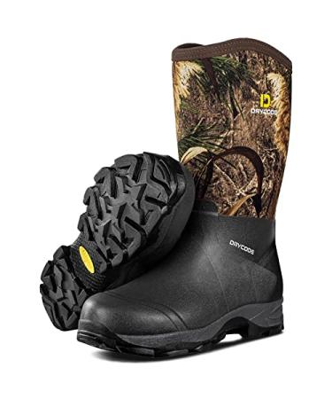 DRYCODE Rubber Boots for Men, 4.5mm Neoprene Mid Calf Rain Boots, Durable Waterproof Hunting Boots(Black & Brown & Camo, Size 6-14) 6 Camo Reed Grass