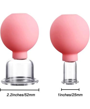 Glass Facial Cupping Set - 2 Piece Silicone Vacuum Suction Cups for Face, Back, Shoulder - Pink - Buy Online on GoSupps.com