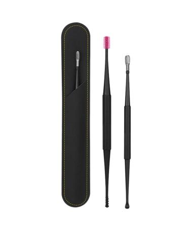 Ear Cleaner Tool Double-Heads Ear Wax Picker Removal Set - Portable Ear Wax Discharging Supplies for Kids Adults 360 Degrees Thorough Ear Cleaning Sritob Black
