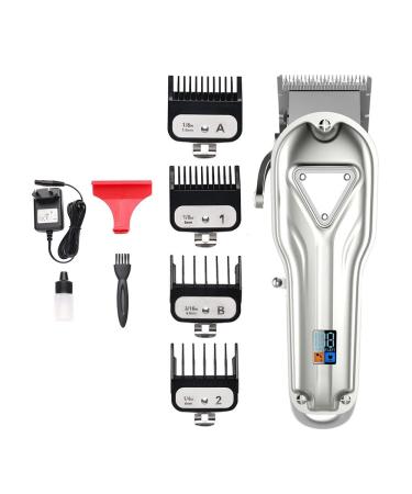 Hair Clippers for Men Professional Full Metal Electric Hair Clipper Rechargeable Hair Clipper High Power with LCD Oil Head Clipper(Color:Silver)