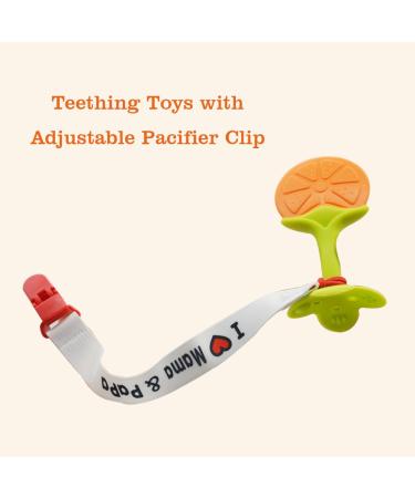 Organic Baby Teething Toys Set - 5 Pack Silicone Fruit Teethers with Pacifier Clip for Infants 3-12 Months - Freezer Safe and BPA-Free - Buy Online on GoSupps.com