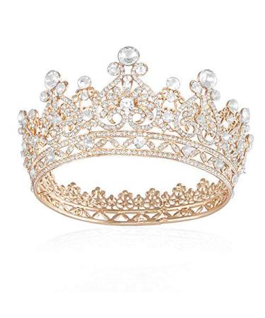 Sunolga Crown Women Girls Rhinestone Womens Vintage Tiara Queens Birthday Pageant Costume Crown Bridal Crowns for Wedding Halloween Gold