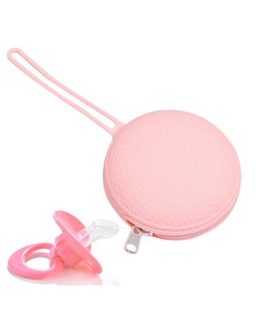 Generic silicone pacifier holder silicone pacifier container-waterproof portable silicone storage bags-cute small storage bags with zipper and rope for small pink b