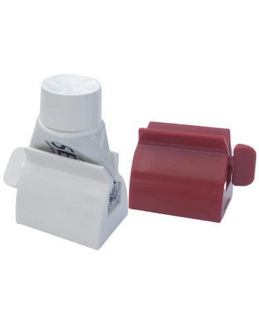 Wotermly 2 Pack Large Rolling Toothpaste Squeezer, Toothpaste Squeezer Tube Roller, Toothpaste Extruder Dispenser Toothpaste Seat Holder, Stand Toothpaste Tube Squeezer for Bathroom Accessories 1red+1white