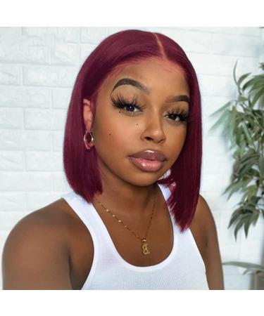 AliPearl Hair Wig #99J Short Bob 4x4 Lace Front Closure Wigs Human Hair Brazilian Straight Burgundy Bob Wigs For Black Women Pre Plucked Hairline Glueless Lace Wigs Ali Pearl Hair Ombre Bob Wig 10 Inch 10 Inch 99J 4x4 Bob Wig