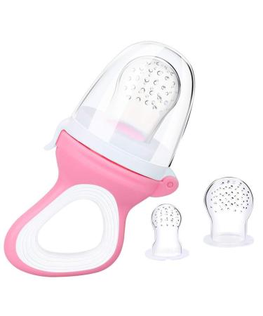 Fruit teat for baby & toddler + 3 silicone teats in 3 sizes - BPA-free - pacifier teething ring for fruit vegetables porridge supplementary food (pink)