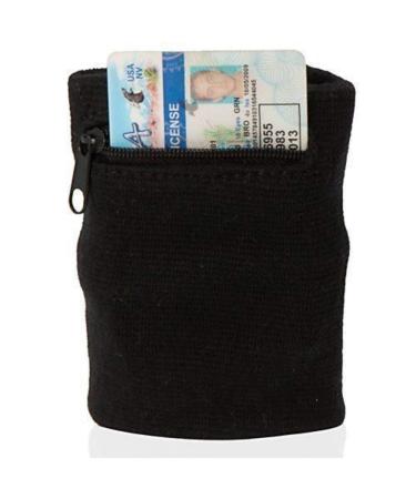 Suddora Zipper Wrist Pouch - Sweatband / Wristband Wallet for Keys, ID, Cards, Cash Black