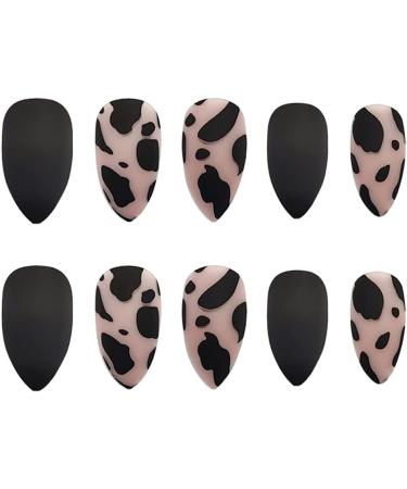 24Pcs Medium Tip Matte Black Frosting Leopard False Nails - Short Press Full Cover Fake Nails for Women and Girls - Buy Online on GoSupps.com