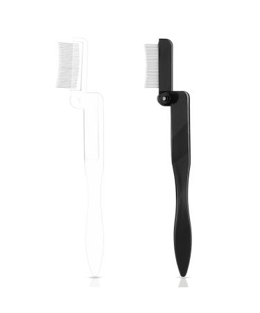 Sibba Folding Eyelash Comb 2 PCS Metal Teeth Eyelashes Separator Curler Steel Eyebrow Mascara Brush Lash Comb Cosmetic Brushes Makeup Grooming Tools(Black & Transparent) 2PCS Black&Transparent