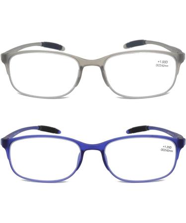 Shop Mcoorn Reading Glasses 2 Pack - Flexible Lightweight Anti-Blue Anti-Reflective for Men & Women - 1 Grey + 1 Blue 1.75x - Buy Online on GoSupps.com