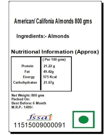 Jaiccha Ghasitaram Bhaidooj Gifts - American/ Califonia Almonds 800 GMS in Brown Paper Pouch - Buy Online on GoSupps.com