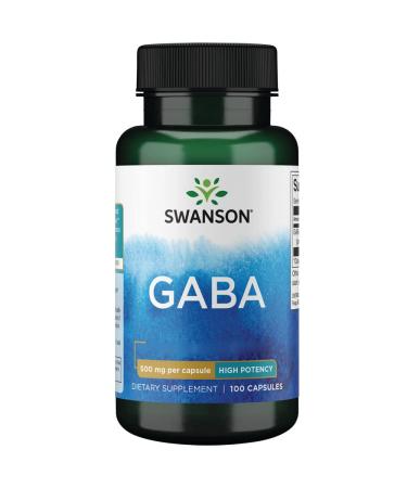 Swanson GABA (Gamma-Aminobutyric Acid) 500mg High Dosed 100 Capsules Lab Tested Soy Free Gluten Free Non-GMO