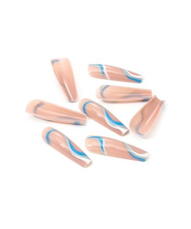 Brishow Long Wavy Lines Press-On Nails | Pink Bellarina Acrylic Nails | 24pcs for Women & Girls - International Shipping Available - Buy Online on GoSupps.com