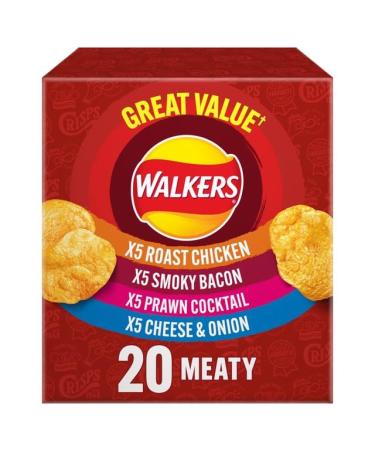 Walkers.Meaty Variety Multipack Crisps Box 20 x 25g | Assorted Flavors for Ultimate Snacking | Multipack | Savory and Crunchy Bacon 500 g (Pack of 1)