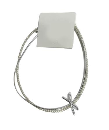 Oralgo's double-layer necklace with loop pearl necklace loop fan trailer collarbone chain French style collarbone chain for women and girls gray