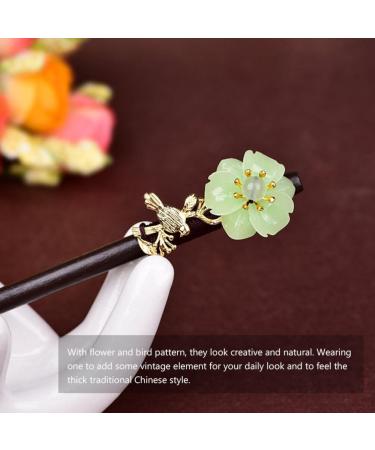 Lurrose Floral Wooden Hairpin Chinese Style Hair Stick Vintage Hair Accessories for Women Lady - Buy Online on GoSupps.com