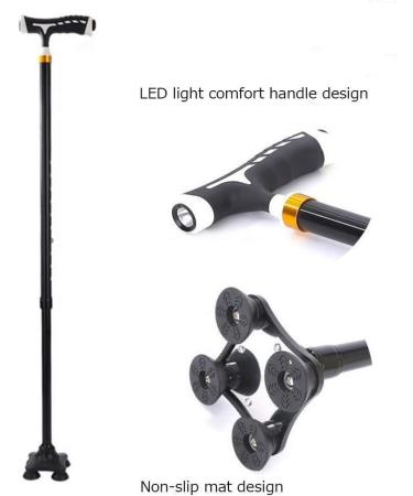 Premium Stability Four-Legged Aluminum Cane Crutches Outdoor Non-Slip Retractable with LED Light Safety Auxiliary Walker for The Elderly Disabled Pregnant Women Travel Walking Interesting - Buy Online on GoSupps.com