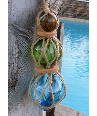 Roped Buoy Set with 3 Glass Buoys Natical Decor