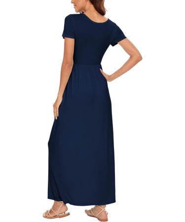 YUNDAI Women's Maternity Maxi Dress - Floral Loose Long Dress with Pocket, Navy, Short Sleeve, Size S - Buy Online on GoSupps.com