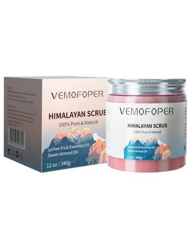 Himalayan Salt Body Scrub with Lychee Oil Natural Sea Salt Scrub Moisturing & Deep Cleansing Body Exfoliate Smooth Skin (12 oz)