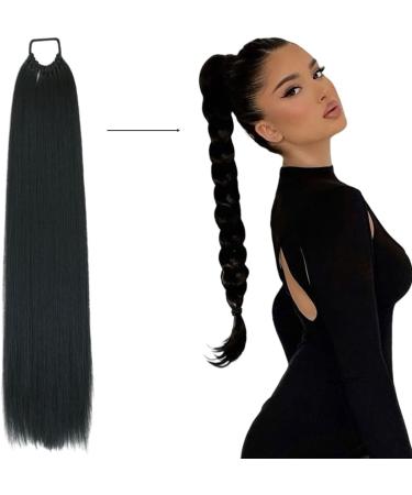 prinfantasy Human Hair Straight Wrap Around Ponytail Extensions Hairpiece Yaki Straight Hairpieces Magic Paste Long Ponytail for Women Girls Netural Black 24 In GBMW278 MW278 24 inch - Buy Online on GoSupps.com