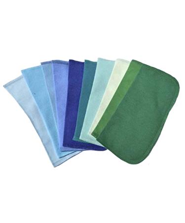 1 Ply Solid Color Flannel 8x8 Inches Little Wipes Set of 10 Assorted Blues and Greens