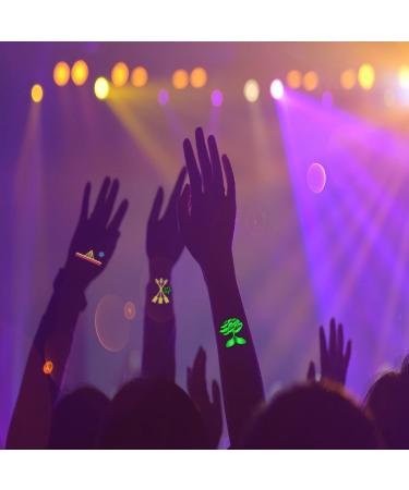 Glow In The Dark Tattoos - 14 Sheets Neon Blacklight Reactive Temporary Tattoos for Rave Festival and Glow Party Supplies - Buy Online on GoSupps.com
