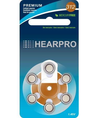 HEARPRO Size 312 Long-Lasting Hearing Aid Batteries 60 Pack - Mercury-Free - Zinc Air Technology - Made in USA - Plus Keychain Battery Case