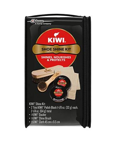 KIWI Shoe Shine Kit, Black - Gives Shoes Long-Lasting Shine and Protection (2 Tins, 1 Brush, 1 Dauber and 1 Cloth), 2.5 Ounce Deluxe Shine