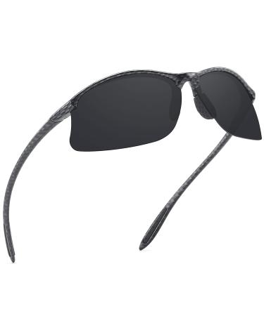 JULI Polarized Sports Sunglasses for Men Women Tr90 Unbreakable Frame for Running Fishing Baseball Driving MJ8002 Carbon Fiber/Grey