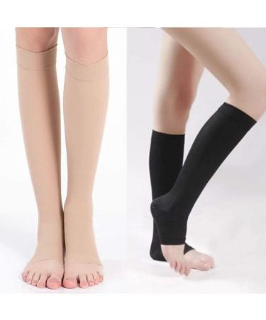Knee-High Compression Stockings with Open Toe for Men & Women | Free Auxiliary Stockings 15-45 CM | Beige S/M | Shop Internationally! - Buy Online on GoSupps.com