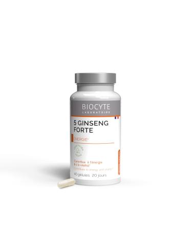 BIOCYTE 5 Ginseng Forte - Energy and Vitality Food Supplement - Based on American Ginseng, Siberian, Korean, Maca, Rhodiola - 40 Capsules - 20 Days