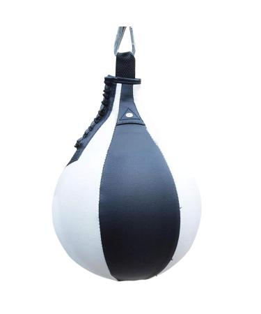 PU Leather Boxing Ball,Speed Ball Gym MMA Boxing Sports Pear Punch Bag,Wrecking Ball Heavy Bag,Hanging Swivel Workout Speedball Black+white