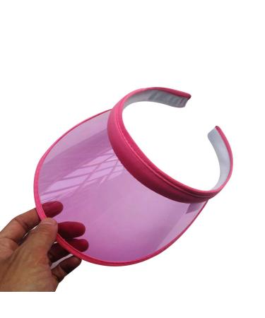 ZZZALL Women Unisex Summer Sweet Candy Color UV Protection Open Top Sun Blare Hut Transparent PVC Plastic Width Calme Clip-on Sport Running Beach Cap 10 Colors-Pink