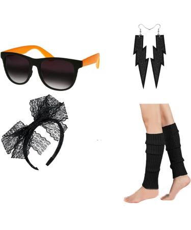Festive 80s Earrings Leg Warmers Headband Sunglasses for Costume Halloween Party Wrist Gloves for Dress up Parties Rose Red - Buy Online on GoSupps.com