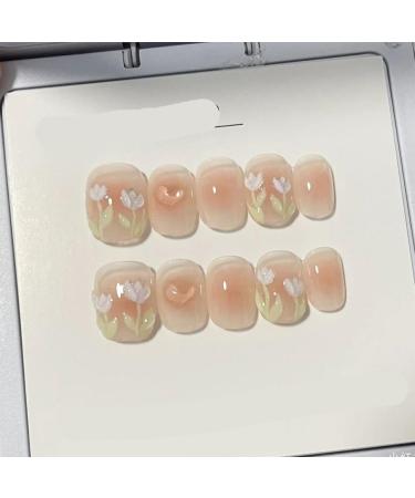 ZIIVIEVS Handmade nail art tulip hand-painted handmade short nails nail patches wearing nails nail patches fake nails 10PCS (Size : M)