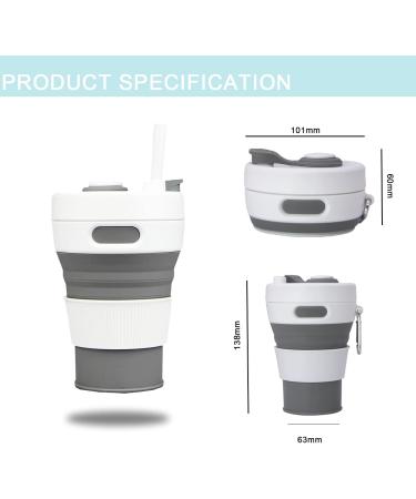 UNNESTAR Collapsible Camping Cup with Straw - 450ml Portable Gray Silicone Folding Coffee Cup for Outdoor Travel - Buy Online on GoSupps.com