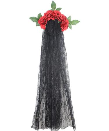 amangul Women Floral Headdress Rose Flower Mesh Lace Headbands for Halloween Party Carnival Vintage Costume Party s(Red Black) - Buy Online on GoSupps.com