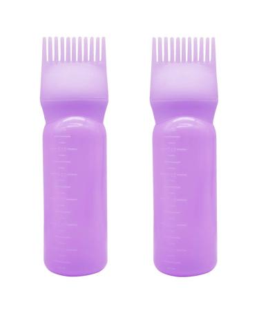 2 Pieces Root Comb Applicator Bottle Hair Coloring Dye Bottle Scalp Treament Essential Salon Hair Cleansing Bottle With Graduated Scale, Purple