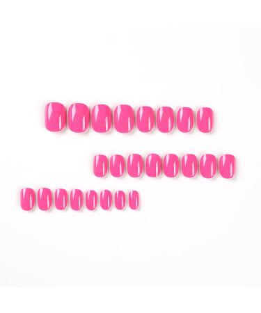 Fuscia Pink Square Short Press On Nails - 24 Pcs Glossy False Nails for Women & Girls | Artifical Acrylic Nails with Designs - Style 14 - Buy Online on GoSupps.com