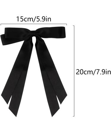 2 Pack Hair Bows for Women Black Bow Hair Clips French Barrette with Long Silky Satin Hair Ribbons for Women Girls(Black) - Buy Online on GoSupps.com