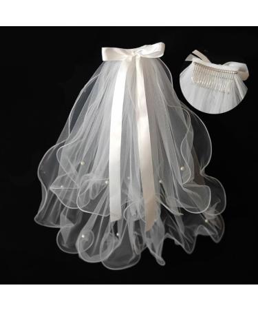xbiez Pearl/Bowknot Long Tulle Marriage Bridal Veil with Fix Hair Comb/Clip for Marriage Wedding Celebration Party Headpieces Two layer plain B - Buy Online on GoSupps.com
