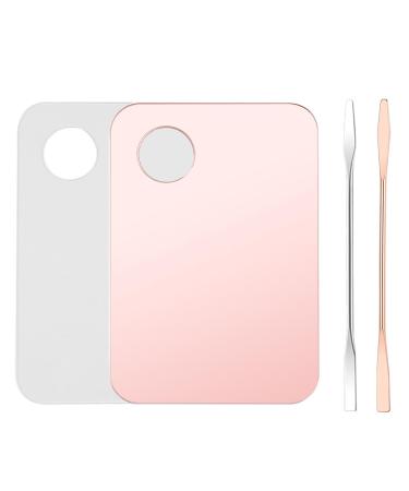 4 Pcs Makeup Mixing Tray Makeup Palette with Makeup Spatula Makeup Mixing Palette Foundation Palette for Eye Shadow Lipsticks Nail Art Beauty Salon (Pink and transparent)