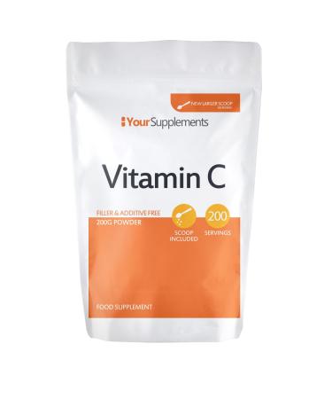 Vitamin C Powder 200g - Ascorbic Acid | 100% Pure British Pharmaceutical Grade | Non-GMO | Scoop Included 200 g (Pack of 1)