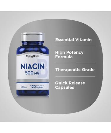 Piping Rock Niacin 500mg Flush | 120 Capsules | Non-GMO and Gluten Free Supplement - Buy Online on GoSupps.com