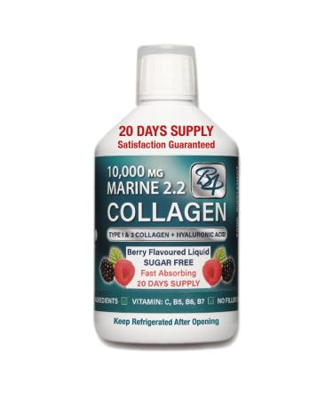 Marine Collagen 2.2 Liquid 10000mg Sugar Free Ready to Drink Berry Flavour Hyaluronic Acid Pure Peptide Vitamin B5 B6 B7 C D3 500 ml (Pack of 1)