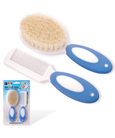 Baby Hair Brush for Newborns & Toddlers | Natural Soft Goat Bristles | Ideal for Cradle Cap | Perfect Baby Registry Gift (Blue)