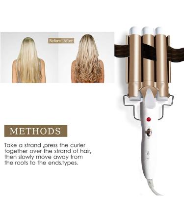 3 Barrel Hair Curler 25mm - Adjustable Temperature Hair Waver Curling Iron for Long or Short Hair Styling - Large Wave Ceramic Crimpers - Gold - Buy Online on GoSupps.com