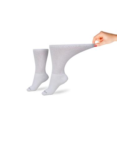 Women's Ultra-Soft Upper Calf Diabetic Socks  (White  6-10  2 Pair) Seamless  Moisture-Wicking  Breathable - Neuropathy  Edema & Circulation Support White Shoe Size: 6-10